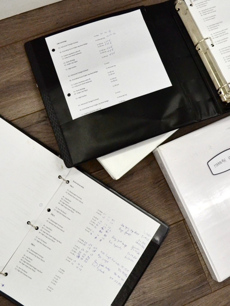 Black binders full of notes